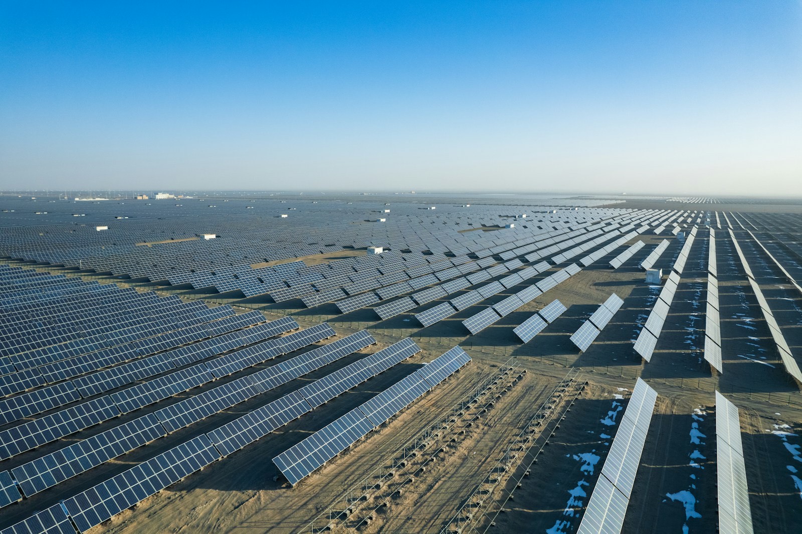 Aerial view of a large solar farm